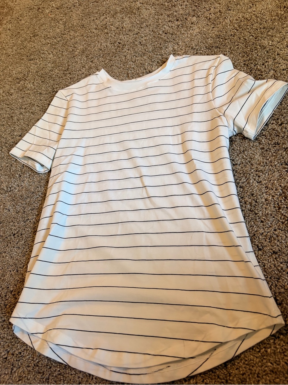 lululemon athletica White Short Sleeve Tee with Thin Black Stripes